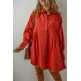 thumbnail image 3 of Women's Tomato Red Bishop Sleeve Button Up Pleated Mini Dress - [ZhiHiMeRi] | (US 12-14)L, 3 of 6
