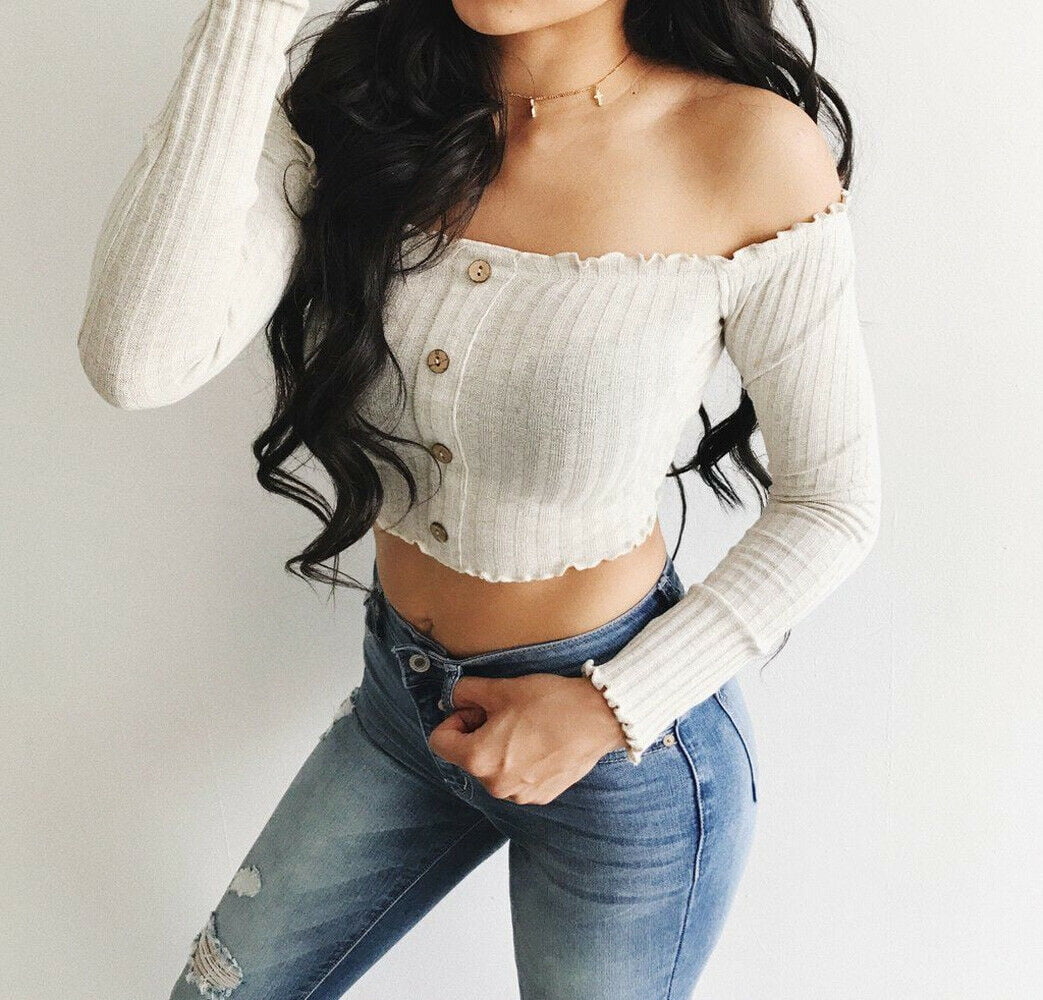off the shoulder crop top sweater