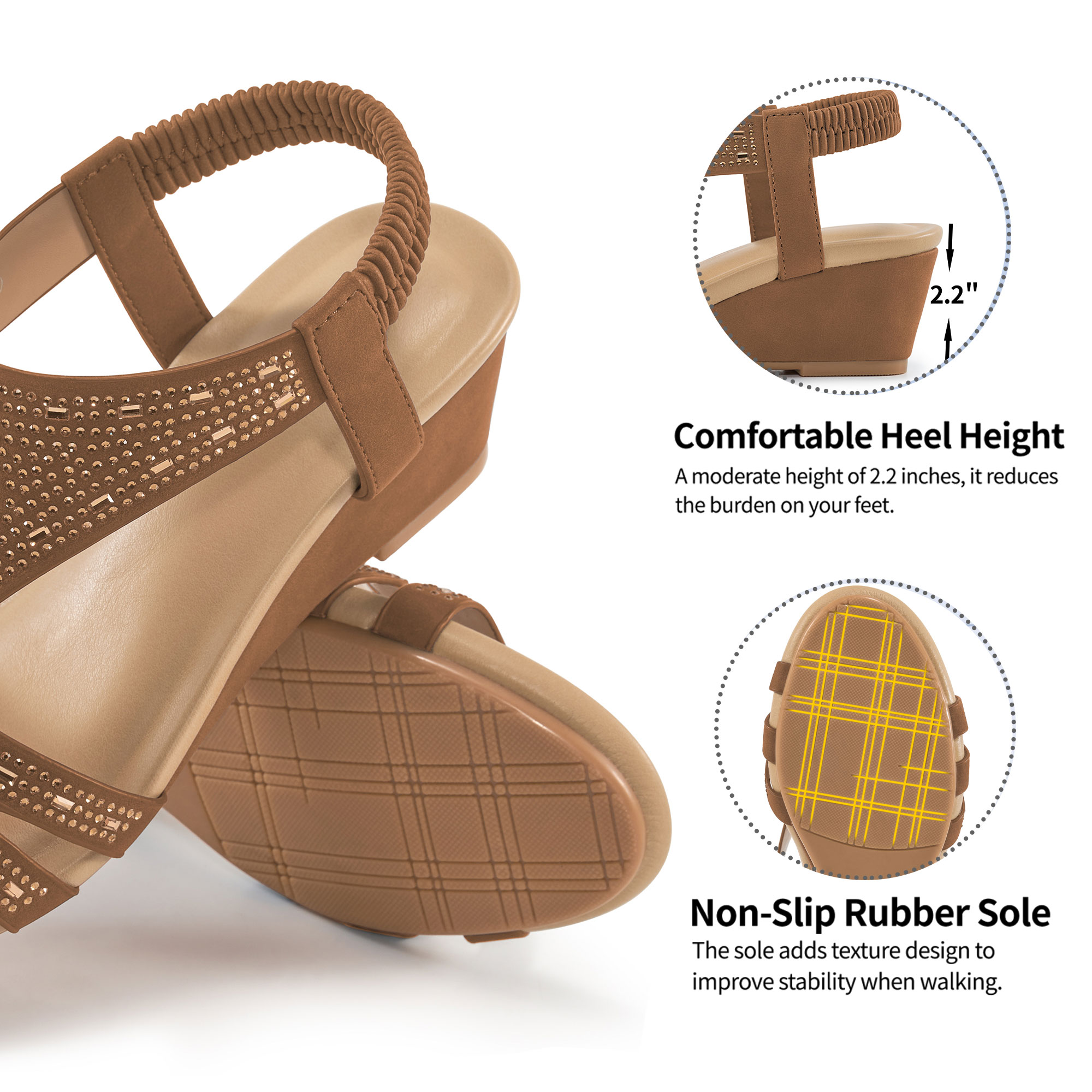 Ecetana Women's Wedge Sandals Elastic Ankle Strap photo 4