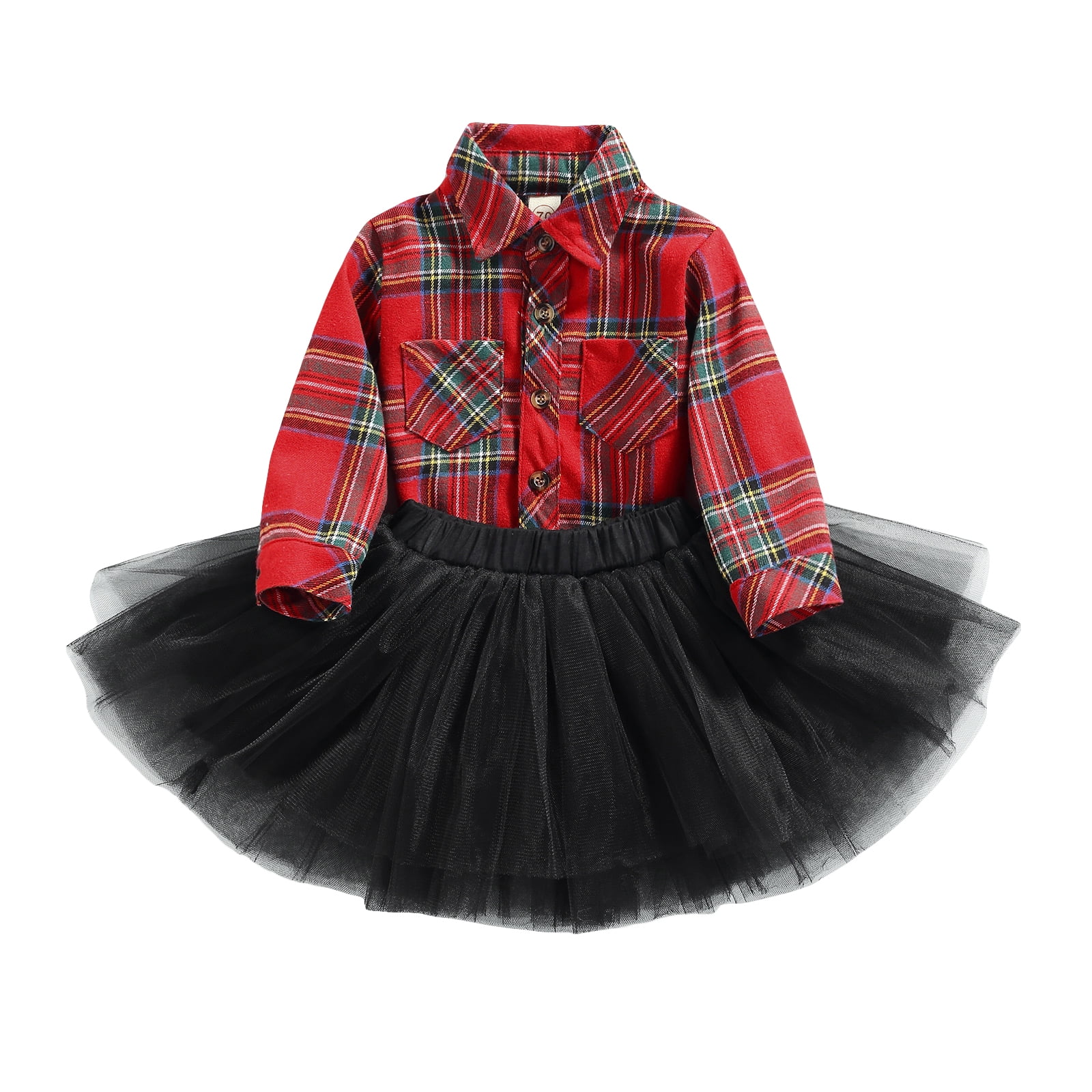 UK Christmas Baby Girls Tops Plaid Tutu Skirt Dress 2PCS Outfits Toddler Clothes 