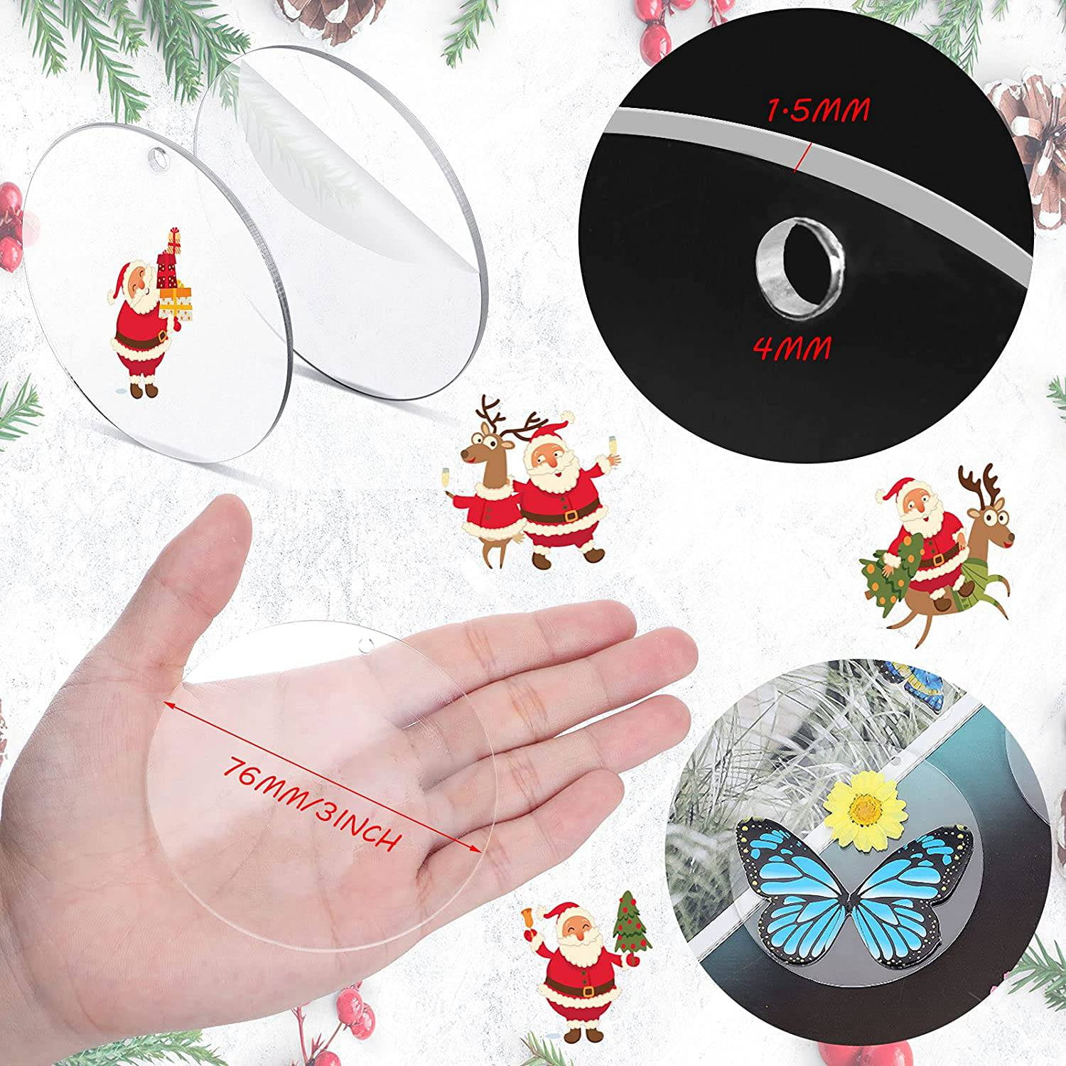 JINMURY White Round Acrylic Ornament Blanks- 3 inch Acrylic Round Disc Acrylic Circle Blanks with Hole, Perfect for DIY Acrylic Christmas Ornament, St
