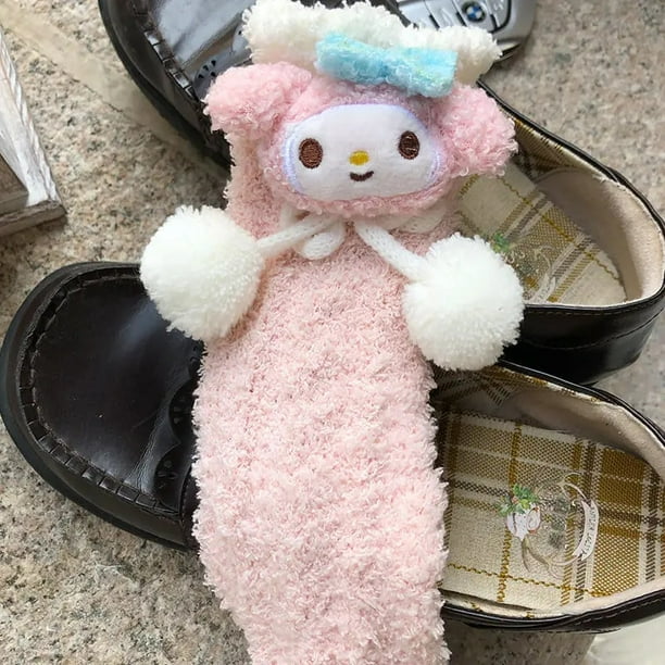 Sanrio Hello Kitty My Melody Cinnamoroll calcetines de terciopelo Coral Linda muñeca 3D de dibujos animados medias de tubo cálido grueso terciopelo Coral