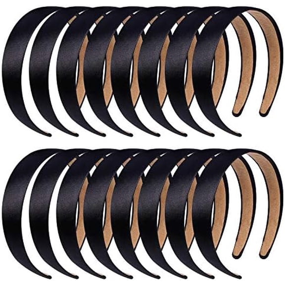 16 count Satin Headbands Bulk 1 Inch Anti-slip Black Ribbon Hair Bands Plain Hard Headbands for Women Girls DIY Craft Hair Accessories (Black)