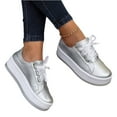 thumbnail image 3 of Willtoo Shoes For Women Sneakers Slip Ons Walking Shoes Casual Lace Up Dressy Summer Fashion Cute Platform Flats Loafer Silver, 3 of 5
