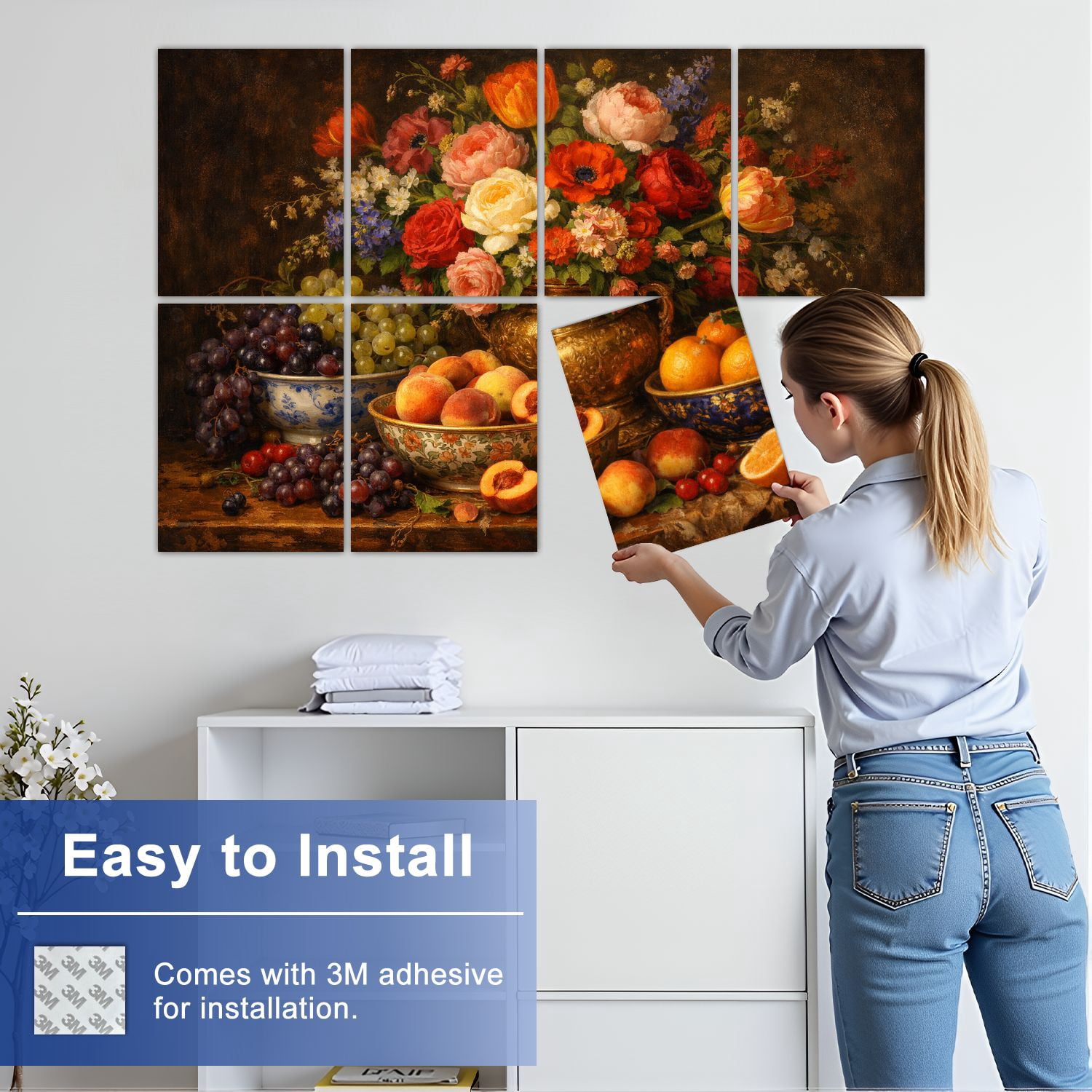 8 Pack Art Acoustic Panels Sound Absorbing Luxurious Baroque Floral Fruit Still Life Dark Decorative Soundproof Wall Panels Self Adhesive for Nursery Game Room Bedroom 48"x32"