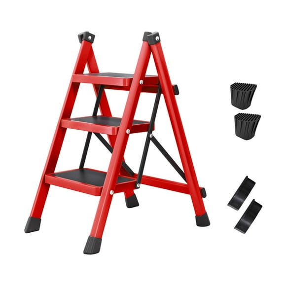 Almencla Step Ladder Stepladder Thickened Sturdy Carbon Steel Foldable Kitchen Ladder red