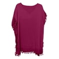 thumbnail image 6 of BKQCNKM Cover Up for Beach,swim Suits for Women 2024,women's Solid Round Neck Chiffon Tassel Large Beach Cover Chiffon Plus Size Swimsuit for Women,swim Cover Up for Women Watermelon Red One Size, 6 of 6