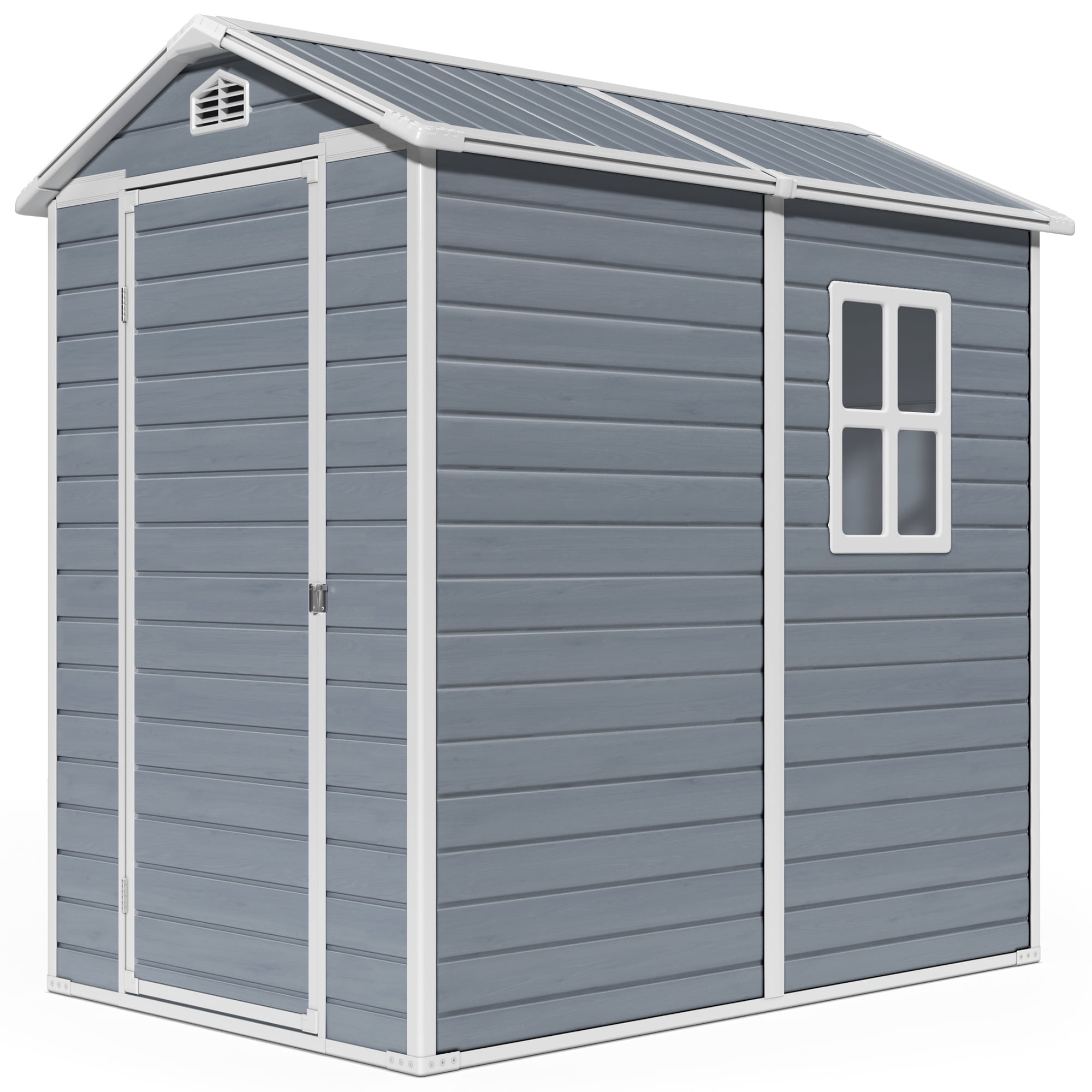 Asofer 6x4 ft Outdoor Resin Storage Shed with Floor & Lockable Doors - Heavy Duty Plastic Garden Shed for Backyard|Patio|Lawn Tool Organization - Grey