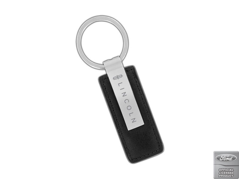 Lincoln Key Ring Black and Chrome Leather Rectangular Keychain 