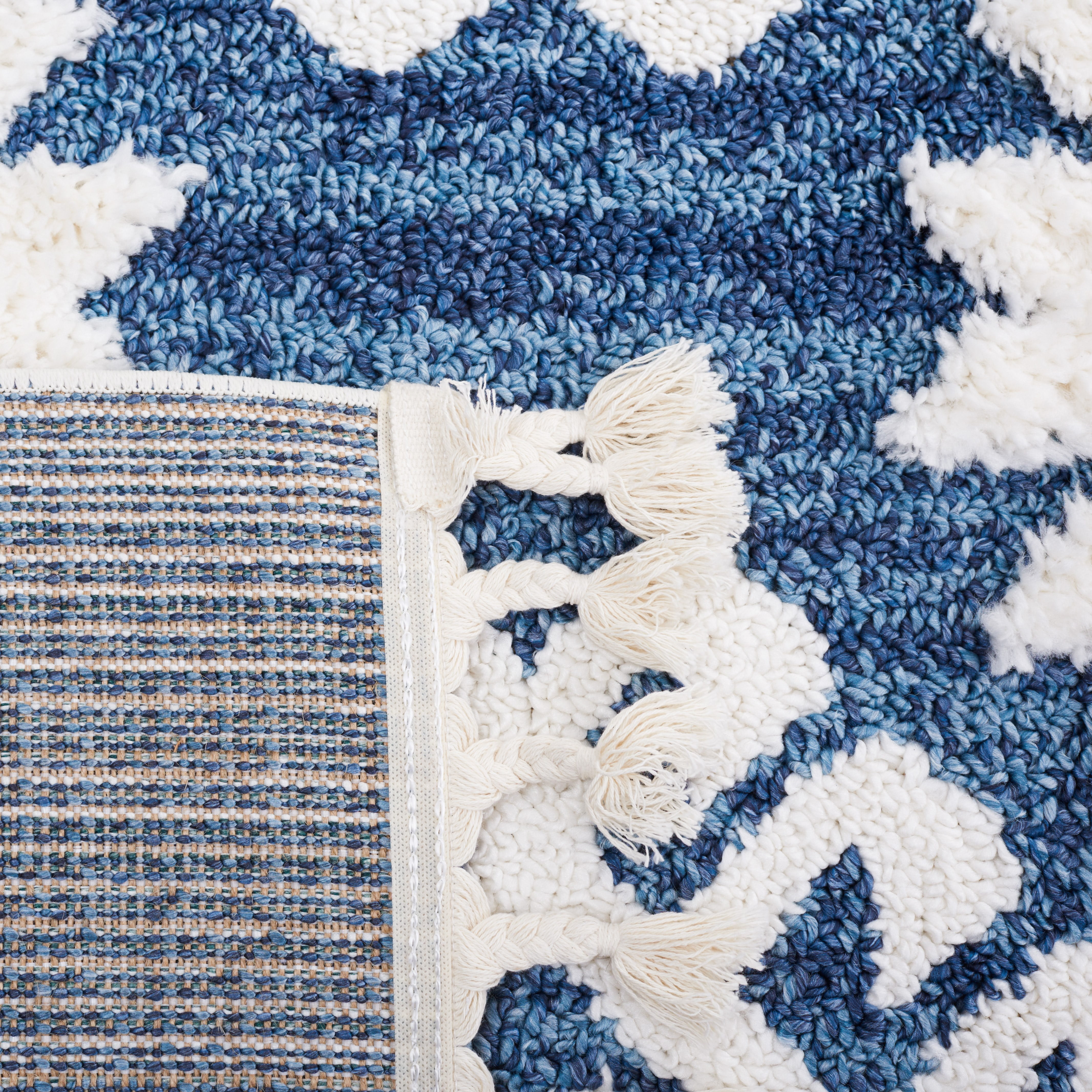 SAFAVIEH Moroccan Tassel Desmond Southwestern Shag Runner Rug, Blue/Ivory, 2'3" x 8'