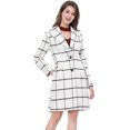 thumbnail image 1 of Abrigo De Cuadros Bolsillos De Costura Cuello Reversible Para Mujer - Blanco/S Unique Bargains Abrigo, 1 of 6