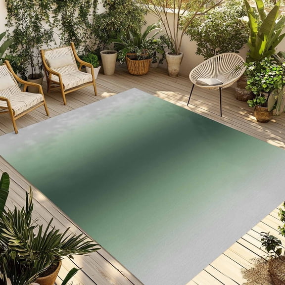 Green Grey Ombre Outdoor Rug for Patio/Deck/Porch, Non-Slip Large Area Rug 5 x 8 Ft, Farmhouse Gradient Minimalist Indoor Outdoor Rugs Washable Area Rugs, Reversible Camping Rug Carpet Runner
