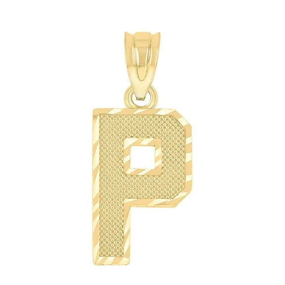 10kt Real Yellow Gold Unisex Textured Initial Letter P Charm Pendant