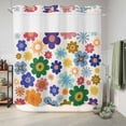 thumbnail image 6 of No Hook Shower Curtain, Retro Bohemia Floral Shower Curtains for Bathroom with See Through Top Window, Blue Purple Flowers Boho Style Beige Waterproof & Washable Bath Curtain 66"x72", 6 of 9