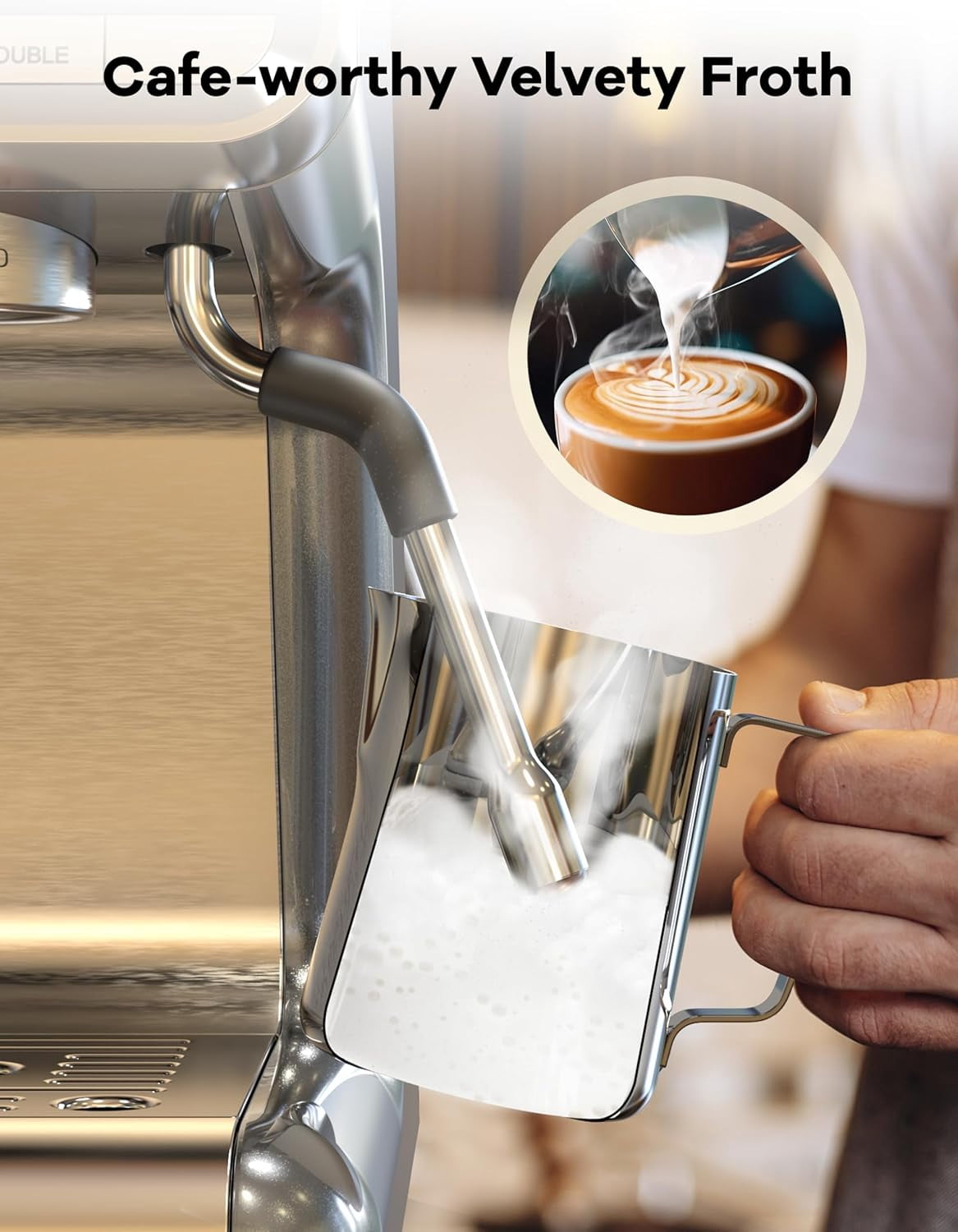 Espresso Machine with Grinder and Milk Frother Steam Wand, 20 Bar Coffee Maker with 95oz Water Tank, Professional 3 In 1 Espresso Maker for Cappuccino and Latte (1450w) - Light Gray