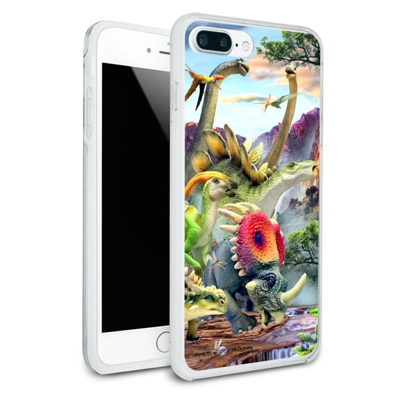 Dinosaurs Jurassic Dino Valley Protective Slim Fit Hybrid Rubber Bumper Case for Apple iPhone 7 Plus