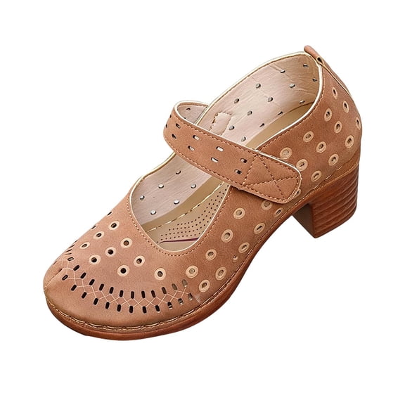 Byworldtasic Women's Breathable Cutout Block Heel Shoes Adjustable Strap Closed Toe Comfortable Summer Shoes