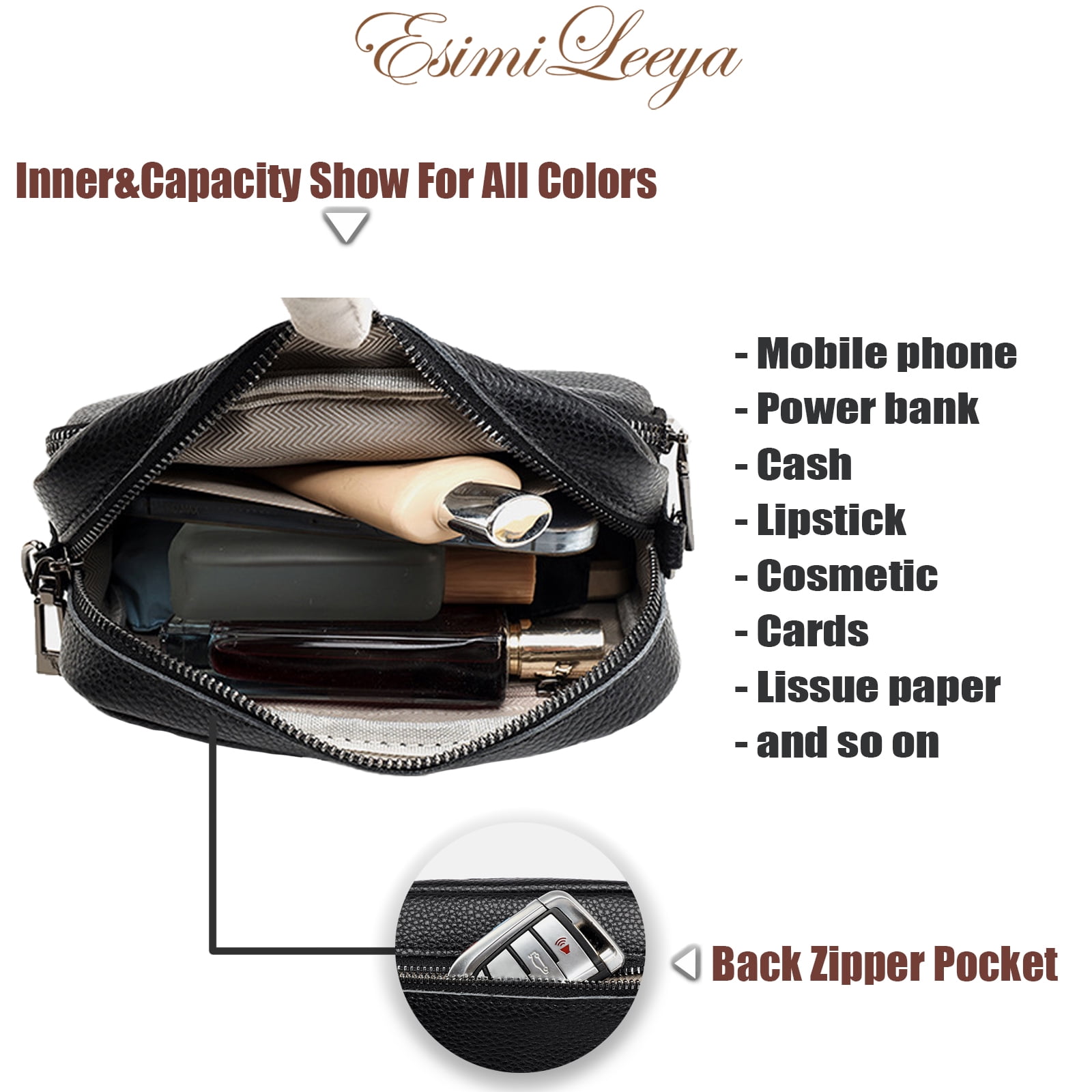 PORT&LOTUS Small Compact Genuine Leather Crossbody Bag for Women Real Leather Purses for Women with Shoulder for Women with Built in Wallet