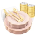 thumbnail image 1 of Juego de platos desechables NOCCUR rosa y dorado, 175 piezas, para bodas o fiestas, 1 of 6