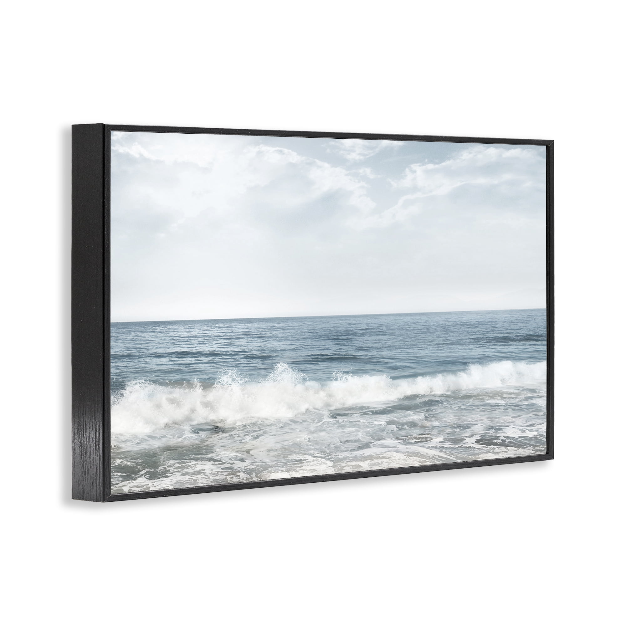 Stupell Industries Splashing Waves Beach Landscape Photography Black Framed Art Print Wall Art, 18 x 12