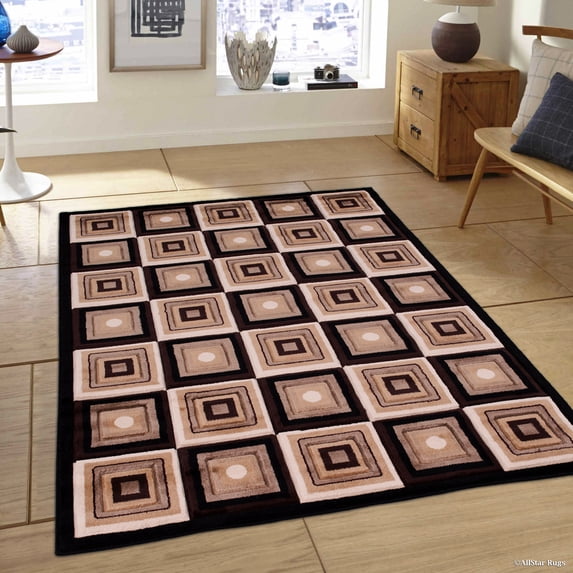 Allstar Black Squares Modern Geometric Area Rug (7' 9" x 10' 5")
