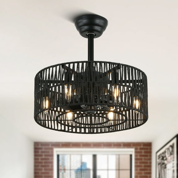 18" Caged Ceiling Fan with Light Remote Control Reversible Blades 3 Speeds Modern Lighting for Bedroom