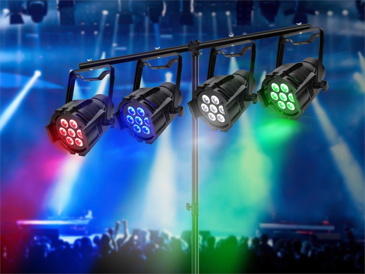Monoprice PAR-575 Stage Light (RGBW) | Bright,  8 watt, x 7 LED, aluminum shell, built-in programs for dimming and strobe effect - Stage Right Series