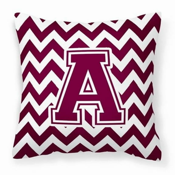 Letter A Chevron Maroon and White Fabric Decorative Pillow