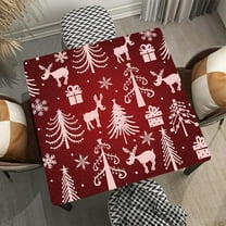 Christmas Square Fitted Tablecloth with Elastic Edged Decorative Kitchen Dining Table Cloth Cover, Fitted for 36"x36" Square Table, Style 86
