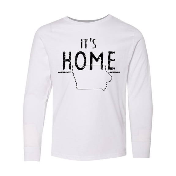 Inktastic It's Home- State of Iowa Outline Distressed Text Long Sleeve Youth T-Shirt
