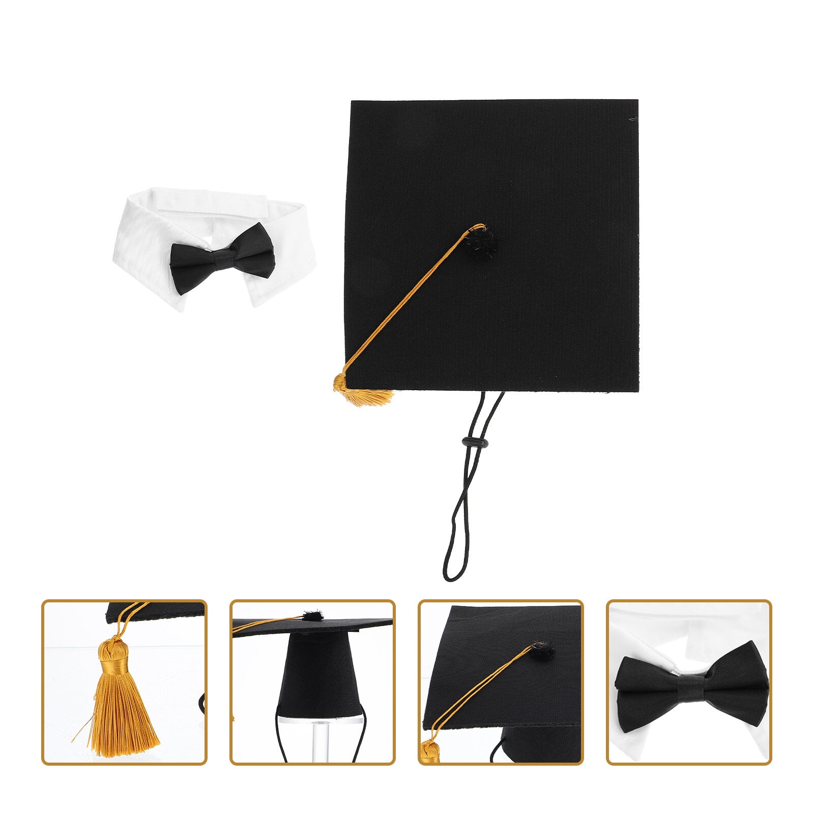 DEEPCRAFF Dog Graduation Hat and Collar Set Black Comfortable Skin-Friendly Material for Pet Graduation Party