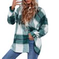 thumbnail image 1 of Blusa con capucha a cuadros para mujer, manga larga, con botones, holgada, transpirable, con cordón a cuadros, blusa con capucha para otoño e invierno, verde S, 1 of 6