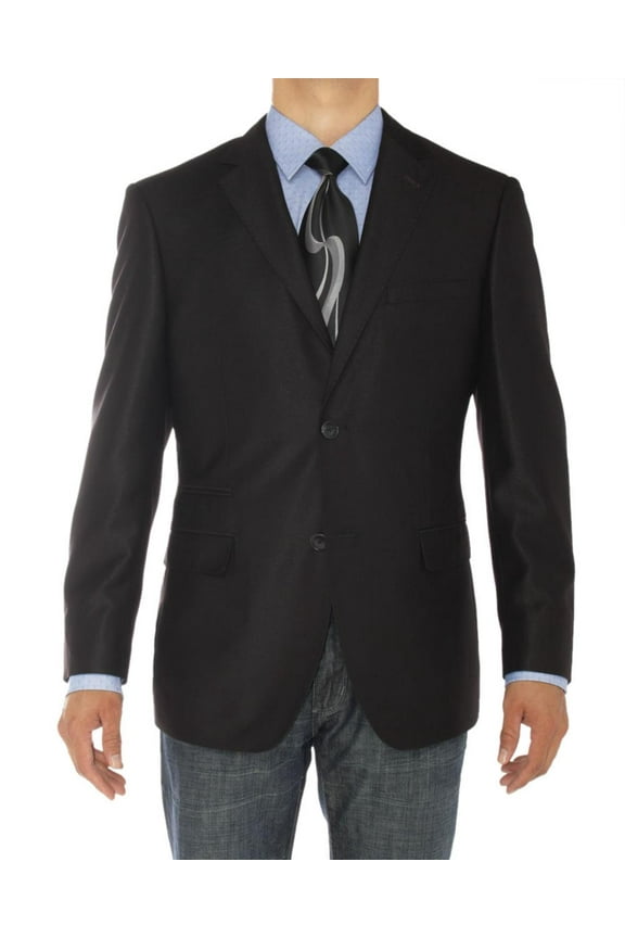 LN LUCIANO NATAZZI Mens Two Button Notch Lapel Blazer Modern Fit Suit Jacket Black