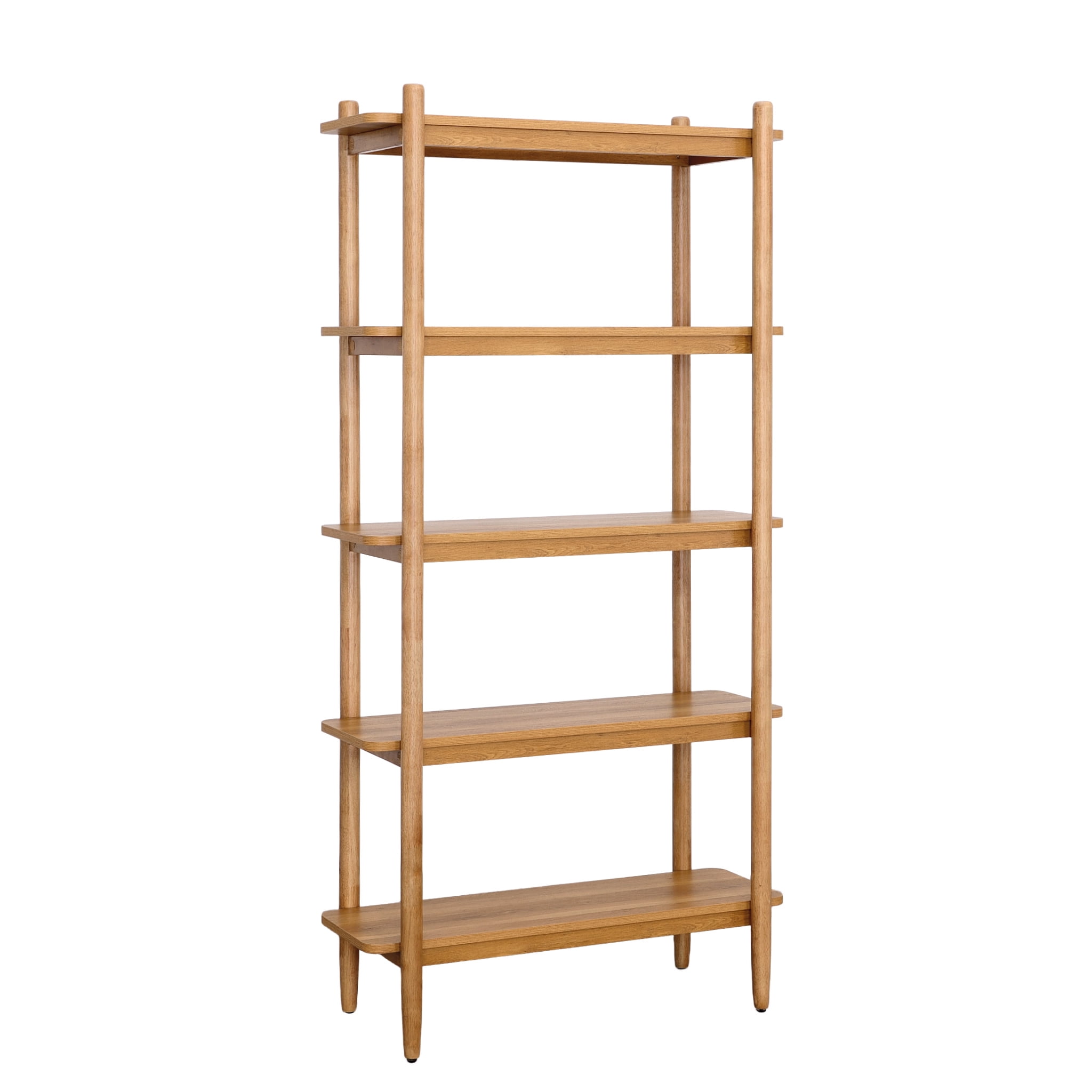 Better Homes & Gardens Springwood 5 Shelf Bookcase with Solid Wood Frame, Light Honey Finish