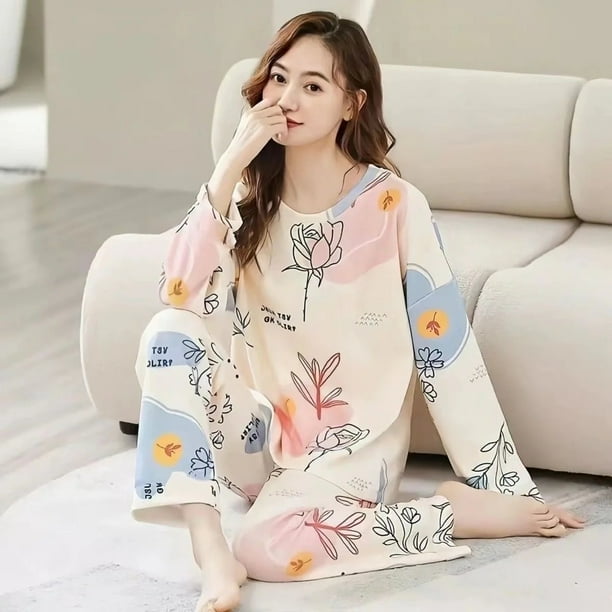 Pijamas holgados de manga larga para mujer, ropa de dormir informal con diseño de dibujos animados, tienda de fábrica Source, otoño 2024
