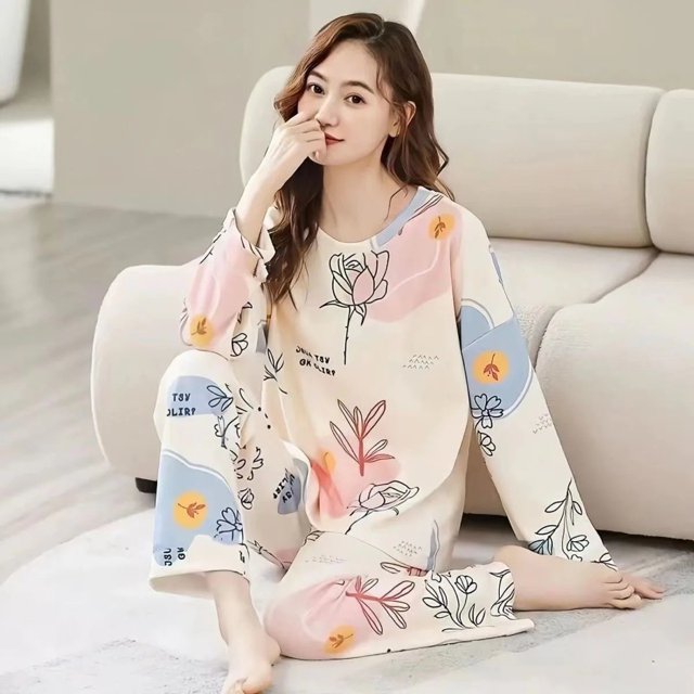 Pijamas holgados de manga larga para mujer, ropa de dormir informal con diseño de dibujos animados, tienda de fábrica Source, otoño 2024