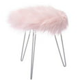 thumbnail image 2 of BirdRock Home Round Faux Fur Foot Stool Ottoman - Pink with White Legs - Soft Compact Padded Vanity Seat - Bedroom Kids Room Chair - Hair pin Metal Legs - Fluffy Makeup Seat, 2 of 3