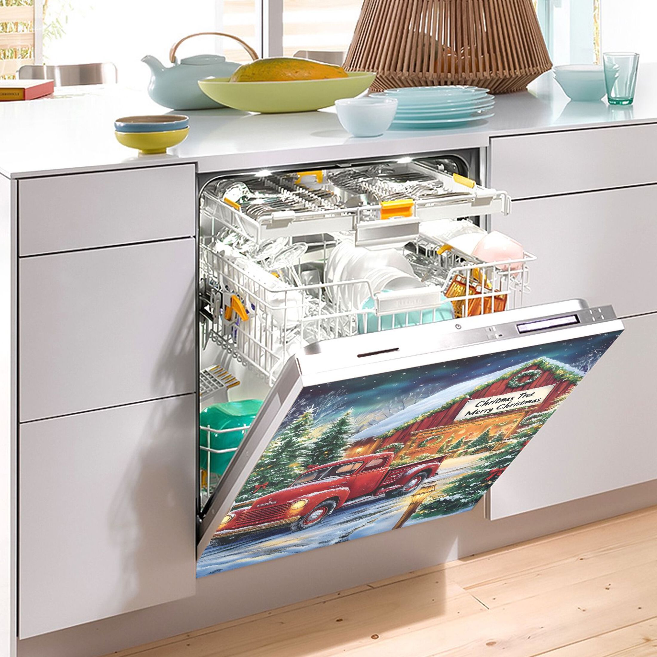Ryvnso Vintage Truck Christmas Dishwasher Magnetic Refrigerator Magnet Cover Kitchen Home Decorative 23"x26"