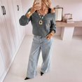 thumbnail image 6 of Women Off Shoulder V Neck Puff Long Sleeve Slim Fit Knit Sweater Top Dark Gray S, 6 of 9