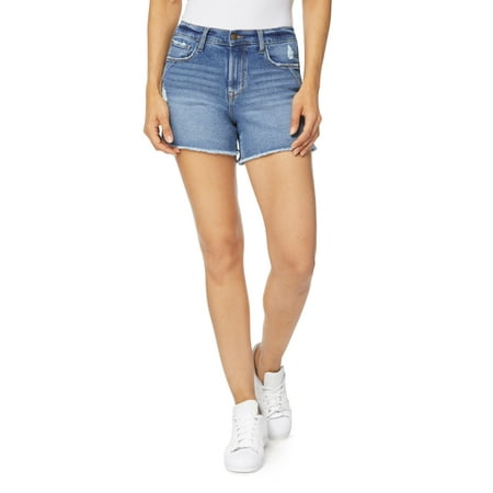 kensie Jeans for Women Ladies Mid Rise Side Rivet Detail Frayed Hem Shorts, Lesina, 14