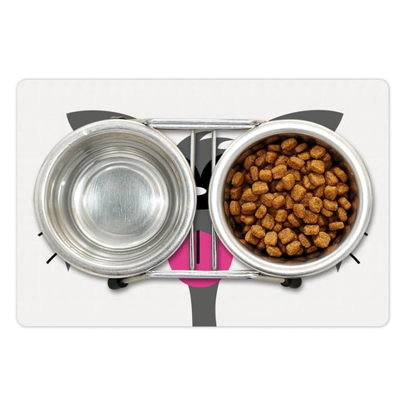 Sunglasses Pet Mat for Food and Water, Portrait Design of a Single Cat with His Tongue Out Long Whiskers, Non-Slip Rubber Mat for Dogs and Cats, 18" X 12", by Ambesonne