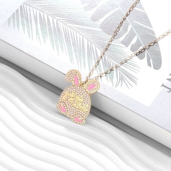 Homesteed Adorable Crystal Bunny Pendant Necklace Enamel Rabbit Charm Fashion Jewelry Gift for Women Teens Birthday Easter