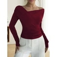 thumbnail image 3 of Women'S Off-the-Shoulder Tops, Fashionable Slim-Fit Long-Sleeved Spring and Autumn Nightclub Shirts Wine Red M, 3 of 6