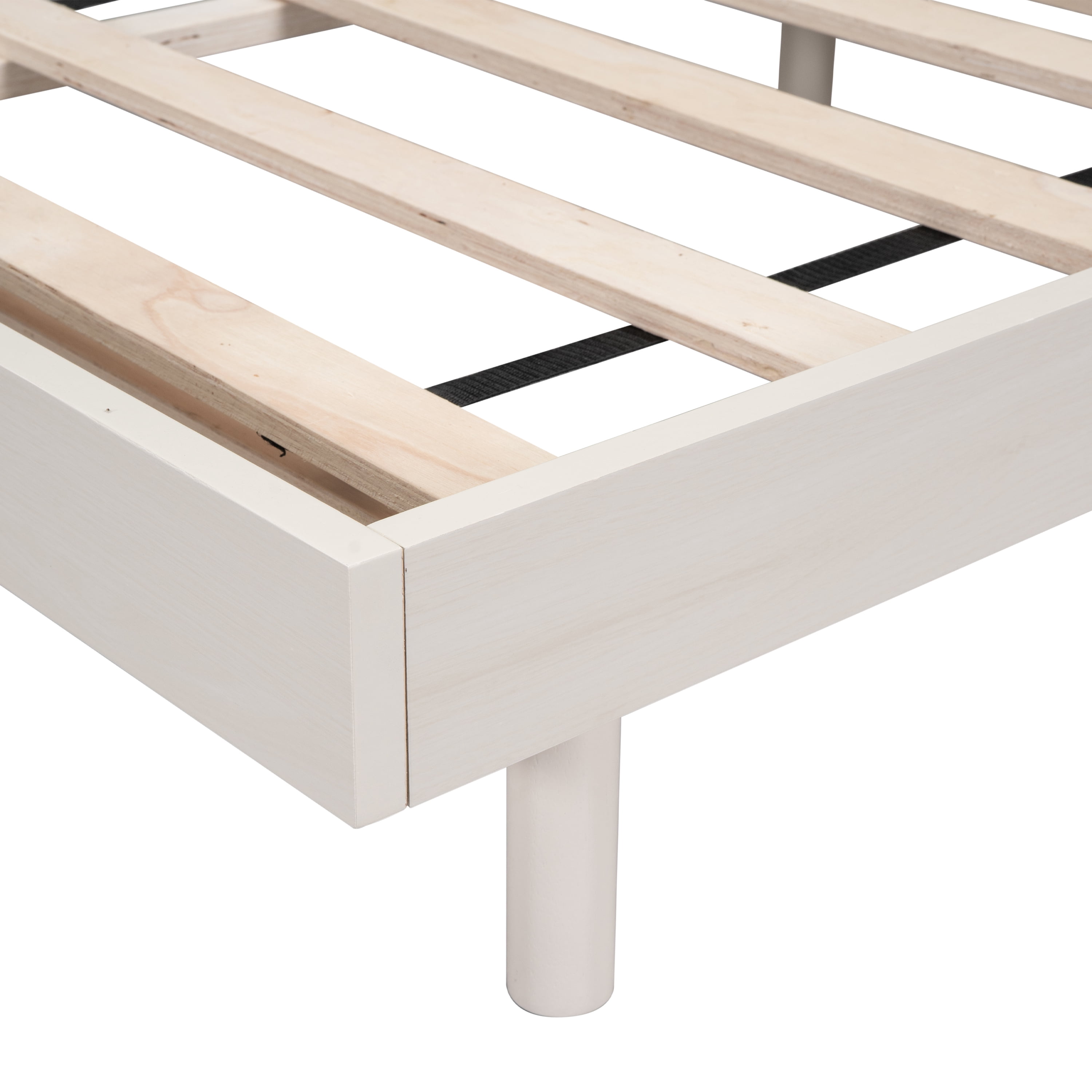 Miniyam Full Platform Bed , Low Profile Wooden Bed with Slats, No Box Spring Needed, Modern Design for Teen, White
