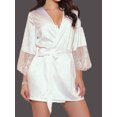thumbnail image 2 of Liacowi Women Silk Satin Nightdress V Neck Lace Patchwork Pajamas Robe Dress with Belt, 2 of 6