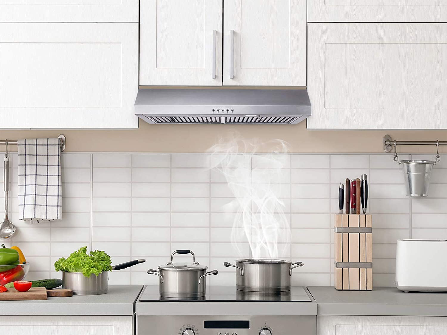 30in Non-Vented Range Hood Stainless Steel Clear Kitchen Cooking Grease Odors 