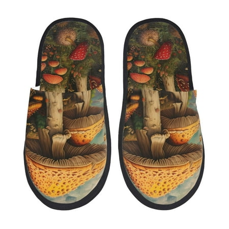 Balery Vintage Cloud Mushroom Slient Indoor Furry Fleece Comfort House Shoes Soft Non-Slip Home Shoes Cotton slippers House Slippers-- Large