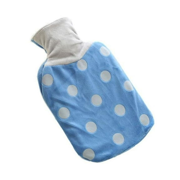 Hot Water Bottle with Plush Cover for Hot & Cold Therapy Pain Relief, Blue & Gray Dot