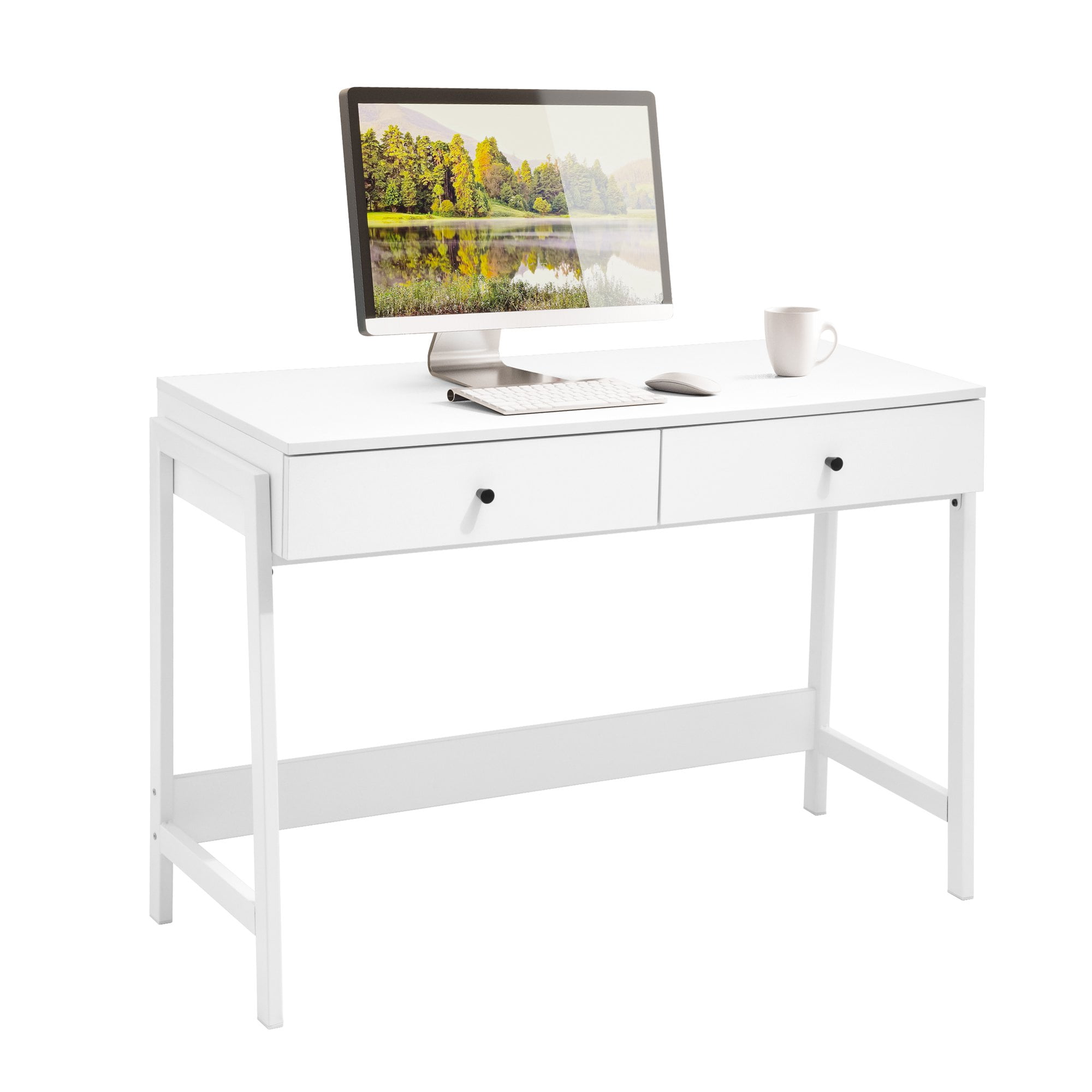 Pellebant White Writing Desk with Drawers 43in Modern Wood Study Table
