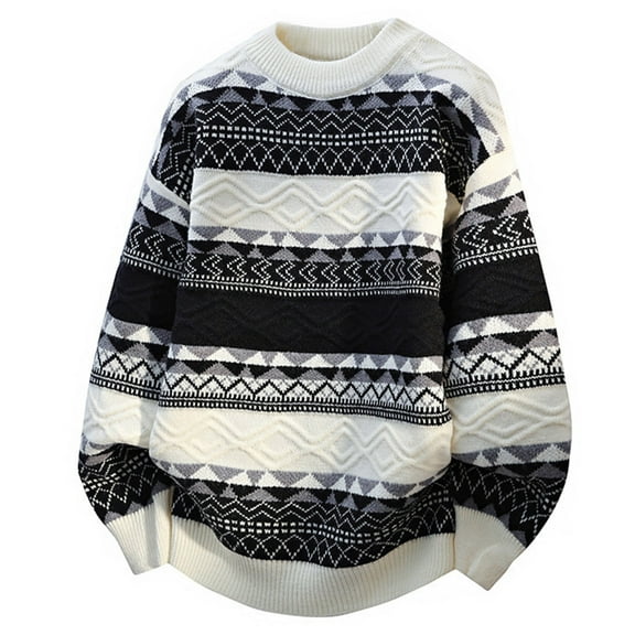 Letdown Plus Size Men Sweater Christmas - Holiday Knit Pullover Matching Christmas Sweater Strip Geometric Jacquard Pattern